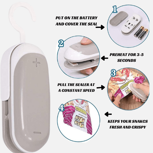 Upgraded Bag Sealer Heat Seal Mini for Food Storage, Mini Sealing Machine Portable Heat Sealer Resealer Handheld Kitchen Gadgets for Chip Bags, Plasti